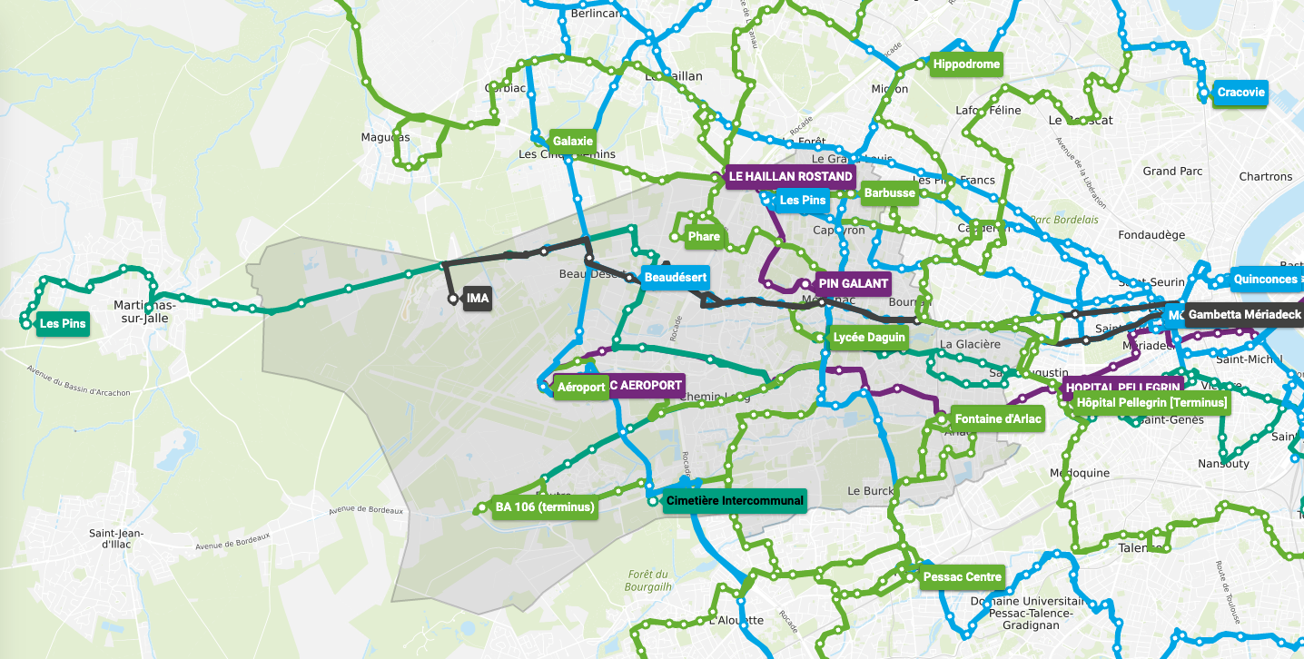 Plan transports en commun Mérignac septembre 2023