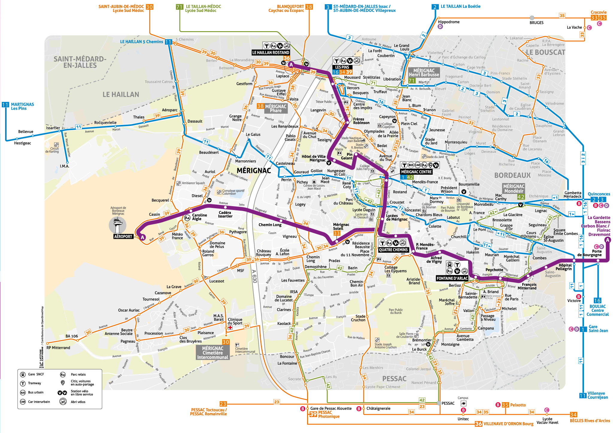 Plan transports en commun Mérignac avril-aout 2023