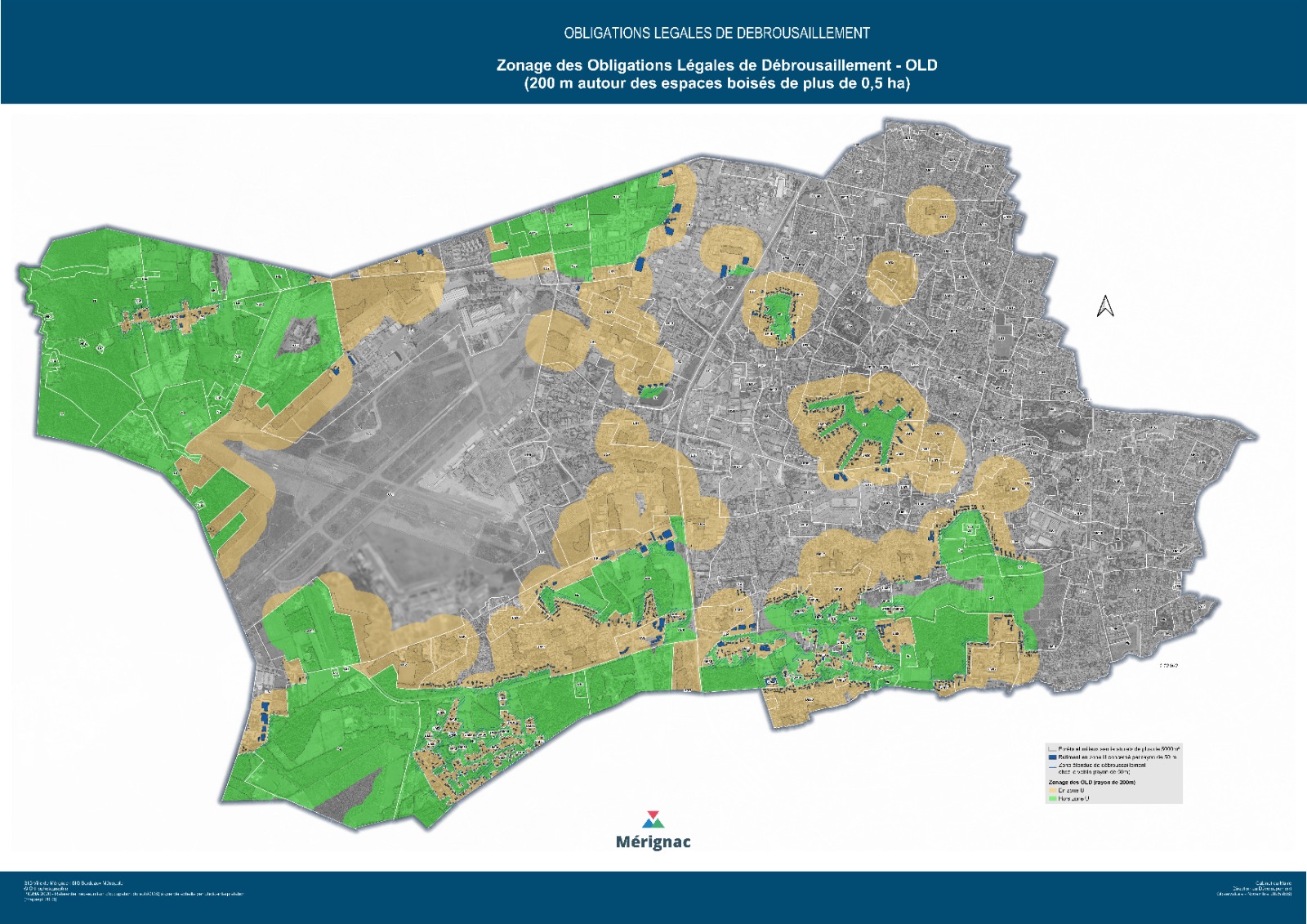  Cartographie qui recense sur les zones colorées des obligations légales de débroussaillement et qui recouvrent les mêmes espaces exposés. Les 2 zones (verte et orange) sont concernées de la même façon.
