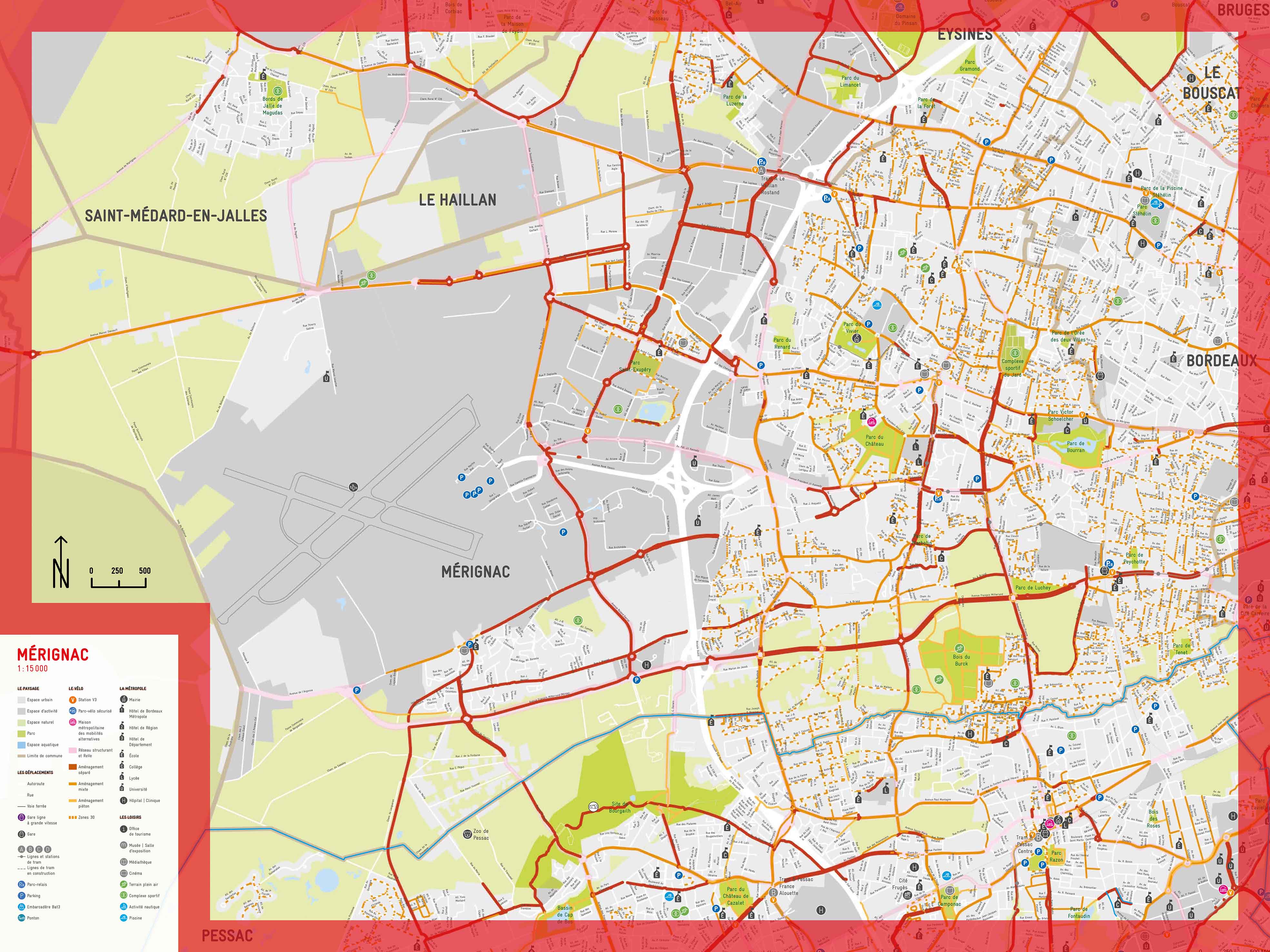 Carte pistes cyclables Mérignac