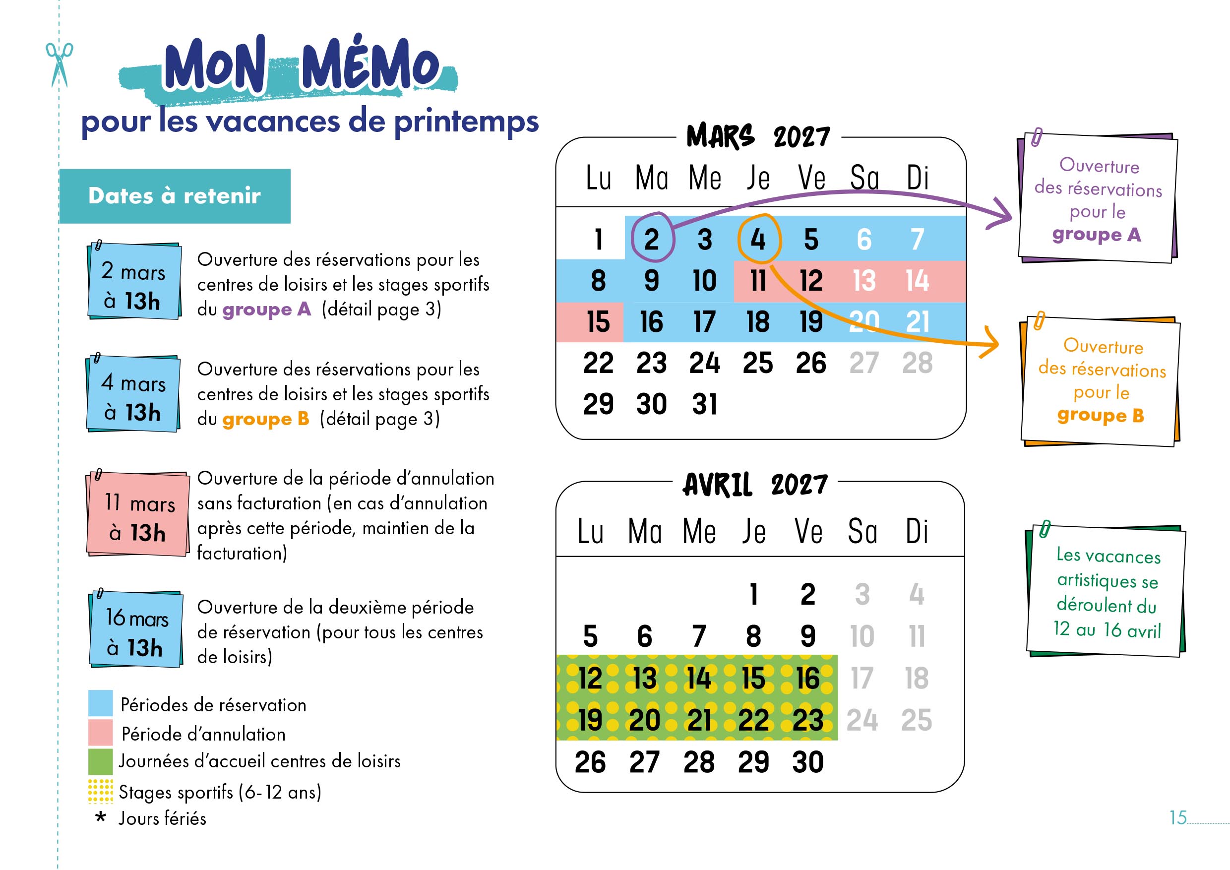 Mémo pour les vacances de printemps 2027