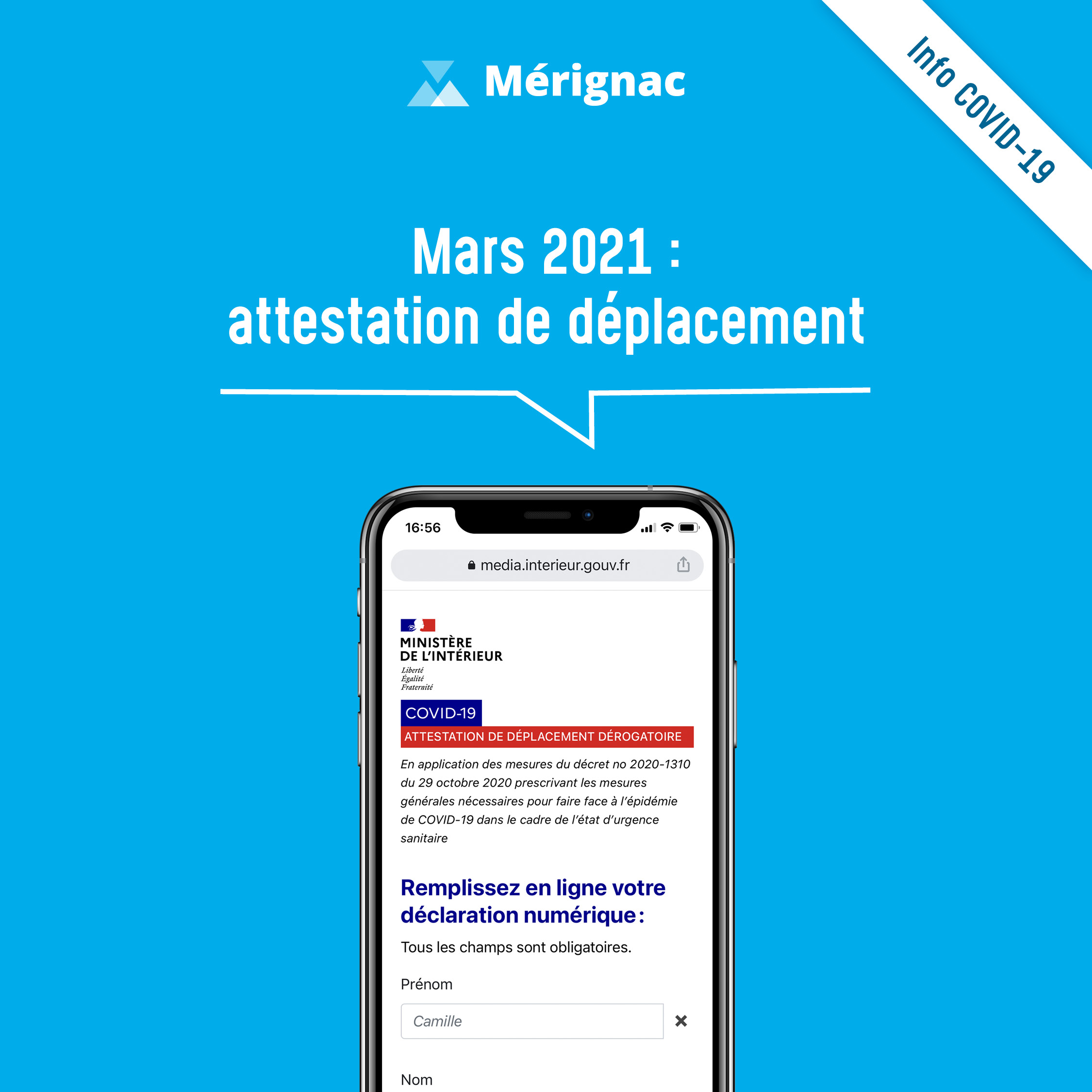 Votre nouvelle attestation de déplacement dérogatoire à partir du 20 MARS 2021